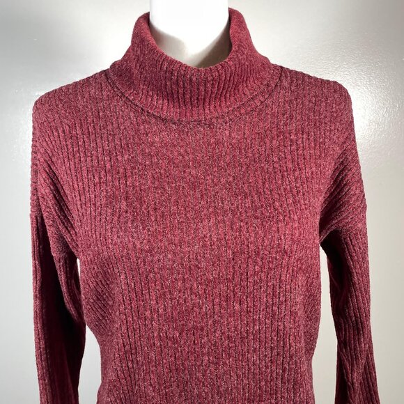 Forever 21 Burgundy Turtleneck Chunky Tight Knit 3/4 Sleeve Pullover Sweater S - Picture 3 of 12